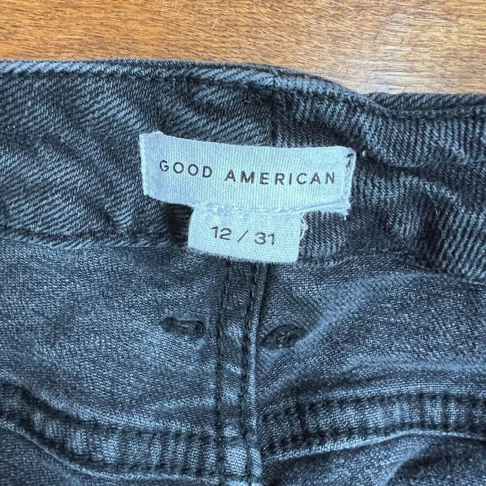 GOOD‎ AMERICAN Jeans Womens 12 /31 Black Gray Good Classic Distressed Skinny